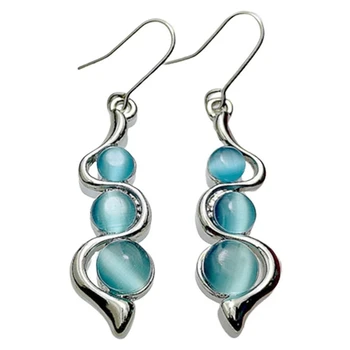 

Bohemian Creative Curve Wavy Blue Opal Drop Earrings Dangle Long Jewelry Charm Silver Color Twist Hook Earring Jewelry