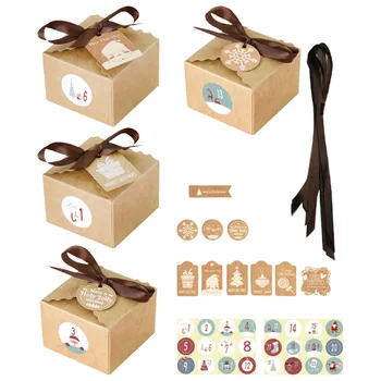 

1 Set Christmas Kraft Paper Box Set Xmas Day Candies Boxes Retro DIY Gift Boxes