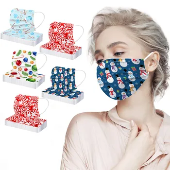 

50 Pcs Adult Christmas Mask Disposable Outdoor High Quality Mask Breathable 3ply Earhook Face Mask Fashion Маска Máscara#