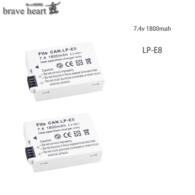 brave heart LP-E8 LP E8 LPE8 батарея камеры+ светодиодный двойной зарядное устройство для Canon EOS 550D 600D 650D 700D Rebel T2i T3i T4i T5i