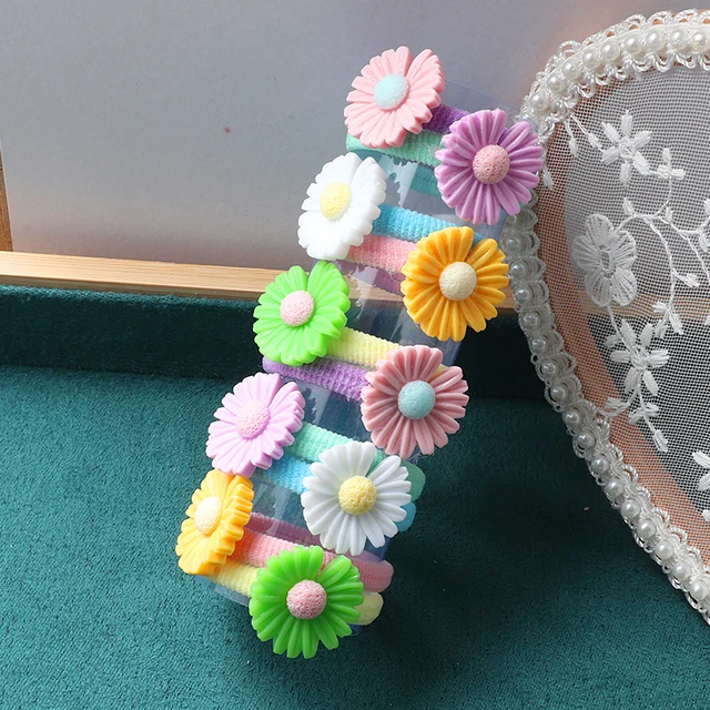 10PCS/Set Girls Rubber Band Elastic Hair bands Rainbow Cartoon Character Fruits Flower Headwear Girl Cute Sweet Hair Accessories style-14