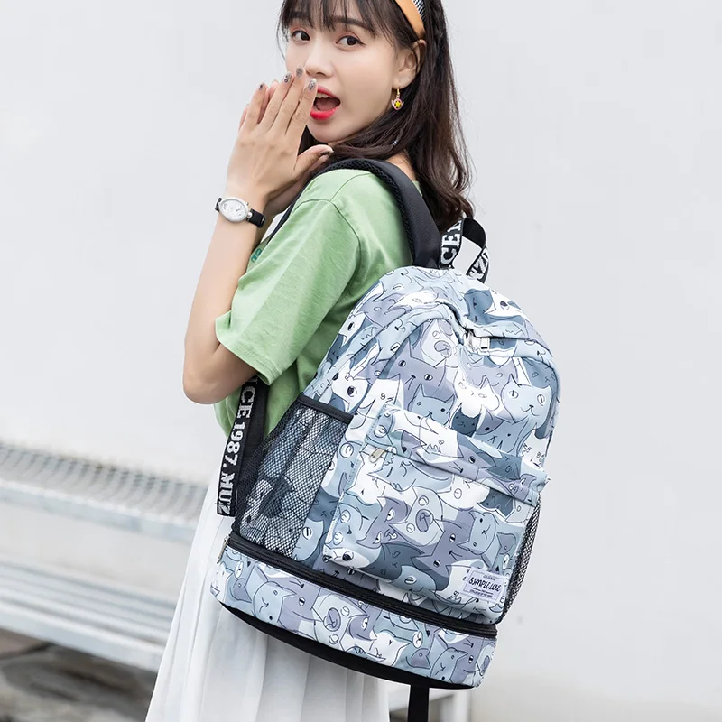 Blue Cat Women Gym Backpack Flower Fitness Bag Sac De Sport Bags Dry And Wet Independent Shoes Bags Female Bolsa Deporte Gymtas XA906WA - Цвет: Blue Cat