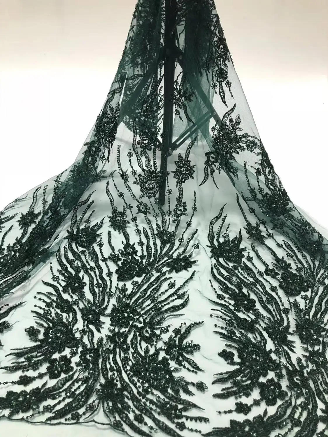 5 ярдов, jhl02-5, зеленый, ручная работа, ветка, бисер, хорошее качество, вышивка, сетка, кружевная ткань для распиловки, БР, свадебное платье