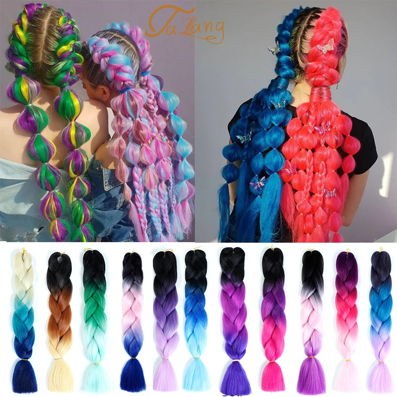 

TALANG High Temperature Fiber Ombre Kanekalon Jumbo Braid Synthetic Braiding Hair Extensions 24inch 100g Crochet Braids Hair