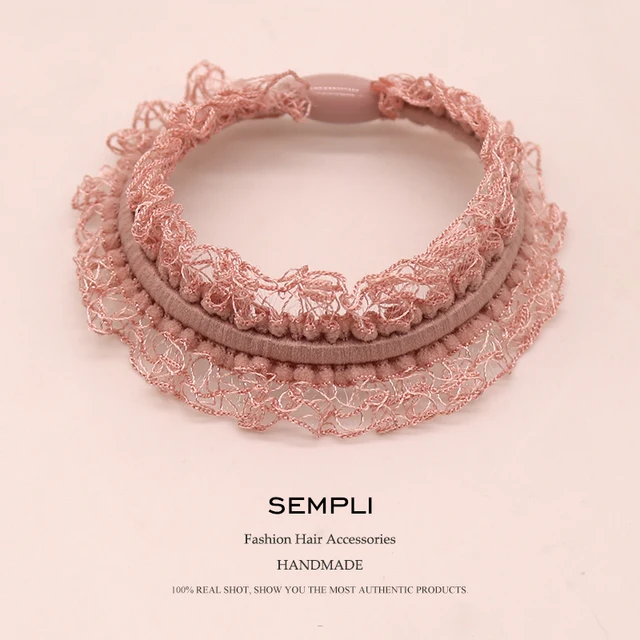 Sempli Pink Color Solid Elastic Hair Bands Love Dog Headband Women Animal Rubber Band Lady Letters Hair Accessories Scrunchie Pink