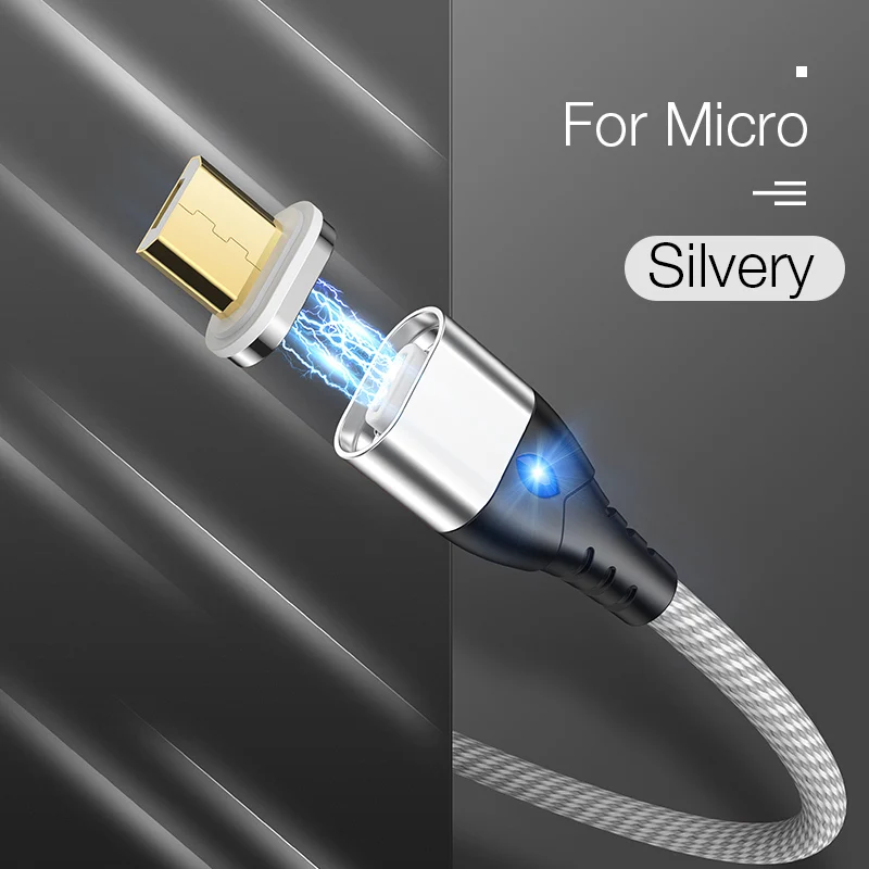 Магнитный Micro usb type-C кабель для iPhone кабели освещения 1 м 2 м 3A провод для быстрого заряда type-C Магнитный кабель для зарядки телефона - Цвет: Silver For Micro