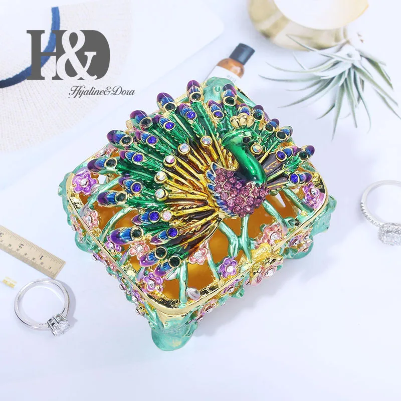 H&D 6 styles Handmade Bejeweled Peacock Trinket Boxes Hinged Metal Ring Holder Jewelry Collectible Wedding Home Christmas Decor - Цвет: type 5