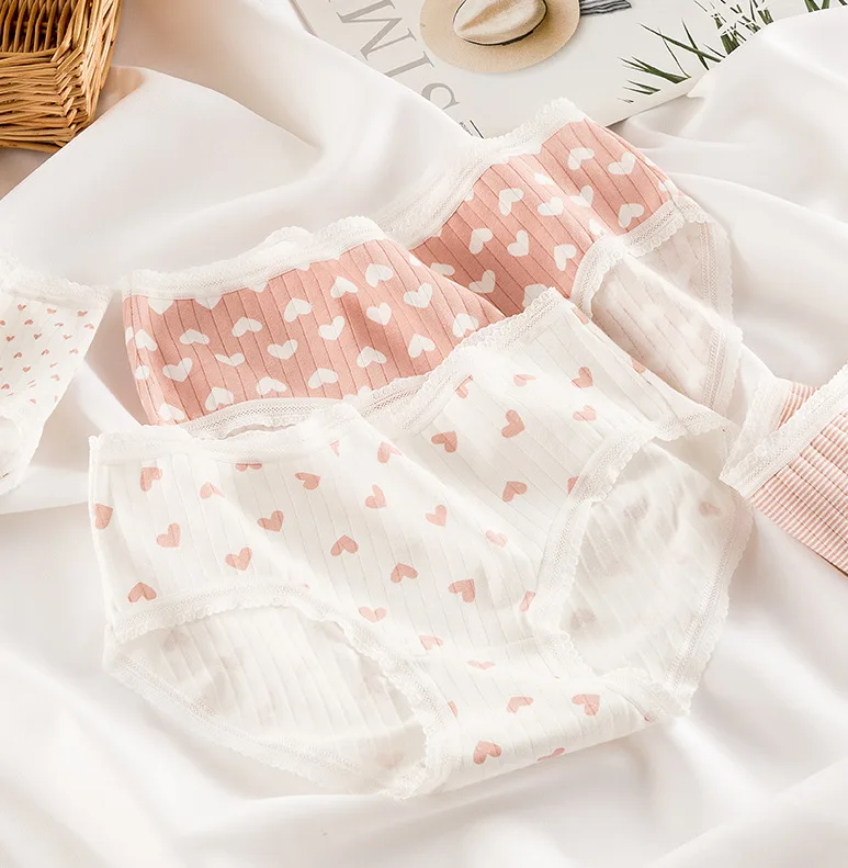 High Quality Love Panties  Lingerie Girl Soft Cotton Underwear Pink Briefs Girls Pants Sexy Lingerie1222