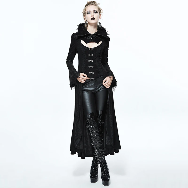 

Devil Fashion Women 's Gothic Palace Noble Embossed Long Jacket High Collar Sexy Nobler Lady Corset Overcoats