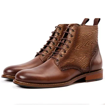 

Fashion New Mens Martins Boots Shoes Bussiness Ankle Boots Splice Vintage Genuine Leather Lace Up Brogue Chelsea Boots