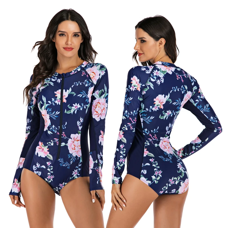 DROZENO One-piece Swimsuit Sexy Front zipper One Piece Swimsuit Floral Retro Thong Bodysuit Backless High Cut Women Sexy - Цвет: 7741