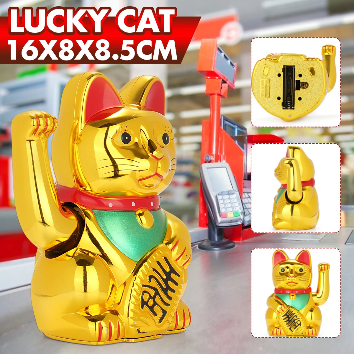 Chinese Lucky Cat Wealth Moving Arm Feng Shui Fortune Welcome Craft Decoration