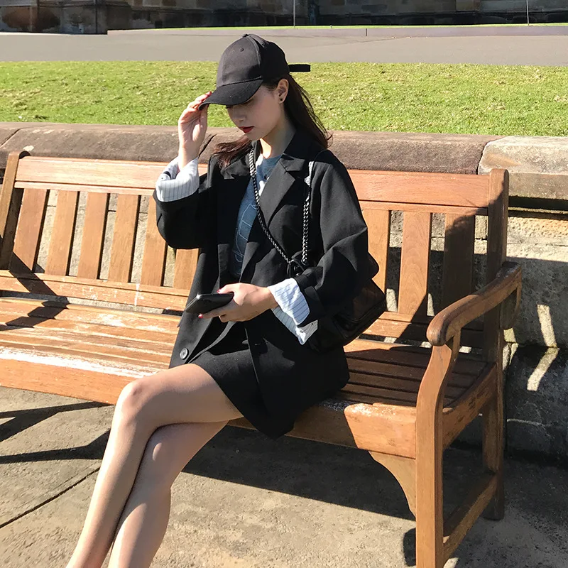 

Hong Kong Style Retro Loose-Fit CHIC Small Suit Coat Women's Spring And Autumn New Style Gray Suit Short Coat Women's Slimming F