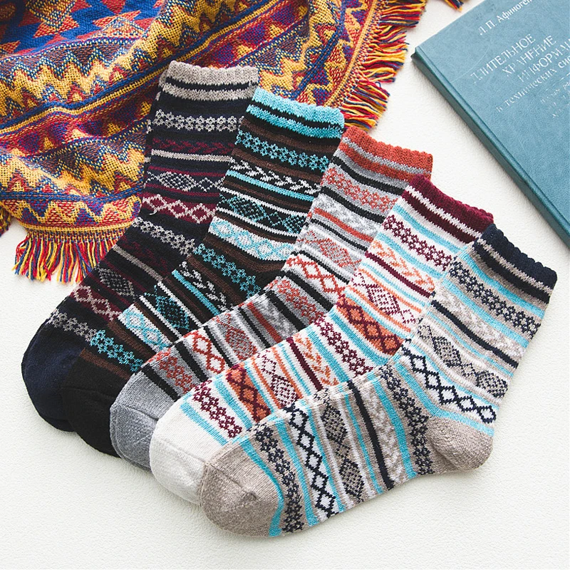 1HSS Brand Fashion Winter Mens Warm Thick Wool Sokken Mixture Striped Thicken Casual Dress Socks for Male US size(7.5-12)_voghion.com