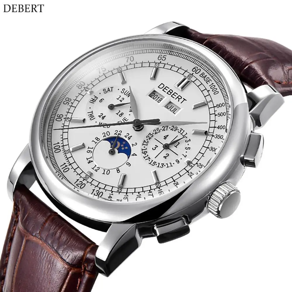 Debert42mm часы Moon Phase мужские автоматические механические наручные часы мужские s Relogio A Prova De Agua 316L часы из нержавеющей стали