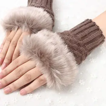 

Winter Gloves Lady Solid Color Warm Plush Knitted Half Finger Fingerless Gloves Mitten Handschoenen guantes перчатки женские