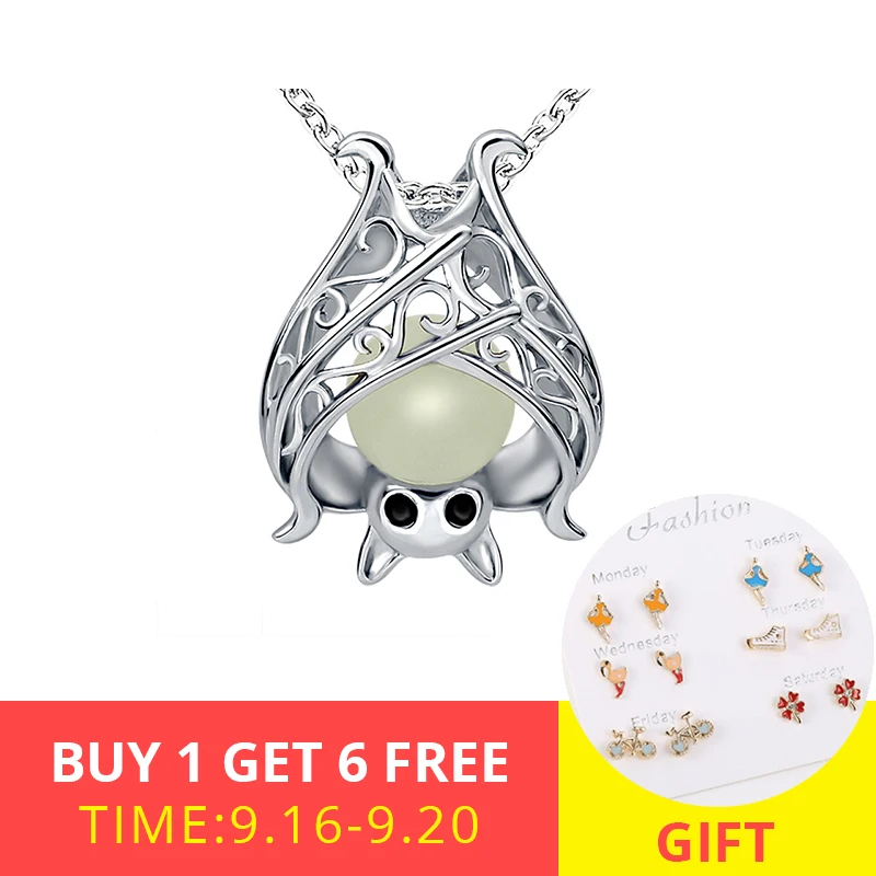 

2019 New arrival 100% 925 Sterling Silver glowing Animal Bat Necklaces&Pendant DIY Fine Jewelry For Women gift free shipping