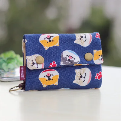 dark blue dog Beibaobao женский короткий кошелек из хлопковой ткани для женщин, большая вместительность, серый, синий цвет, для девушек, деним, многофункциональный мужской кошелек, мини - Цвет: dark blue dog