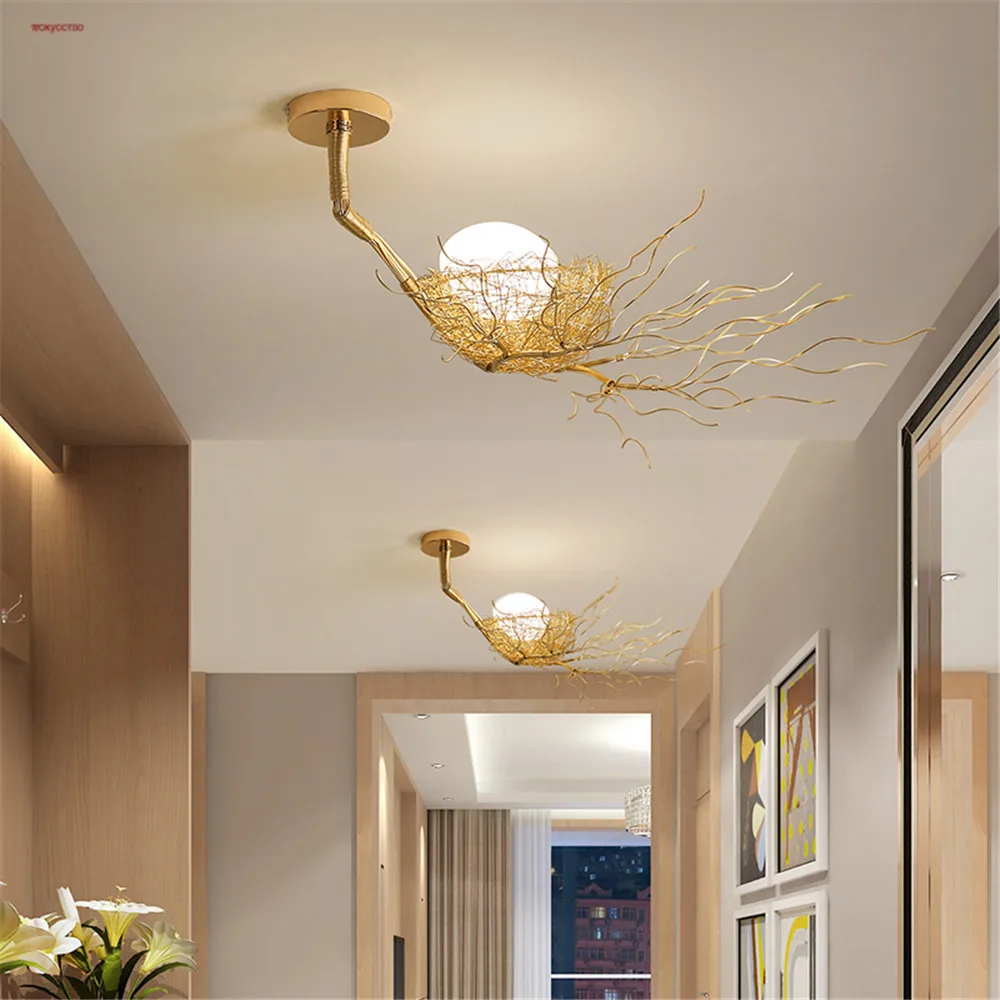 

American Cottagecore Decor Bird'S Nest Glass Egg Led Pendant Lights For Hallway Restaurant Parlor Kids Room Hanging Lamp Fixture