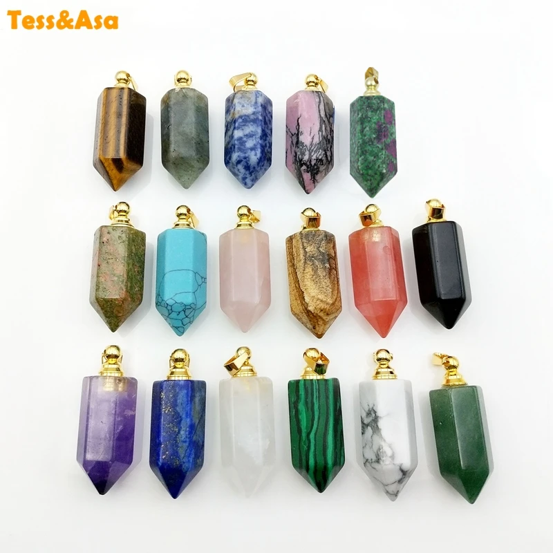 Natural Gemstone Crystal Bullet Healing Point Chakra Stone Pendant Necklace Hot