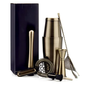 

7 Pcs Bar Mixing Tool Set Bartender Kit Galvanized Stainless Steel Boston Cocktail Shaker Set with Measuring Cup