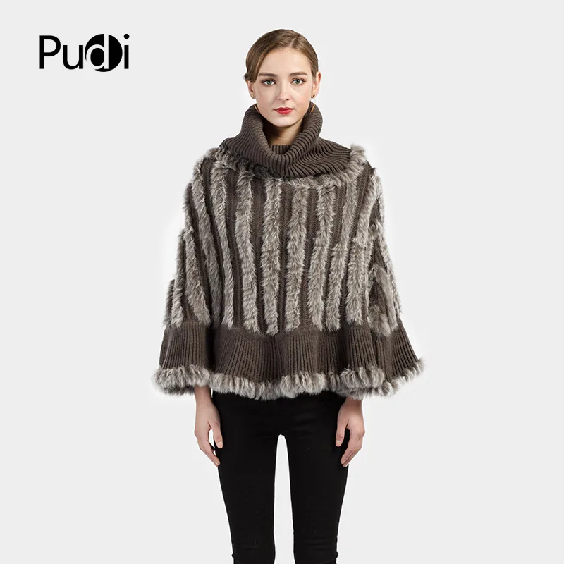 

CK706 Real Knitted rabbit fur turtle neck sweater shawl poncho stole cape scarf warm wrap women 2 color women ponchos and capes