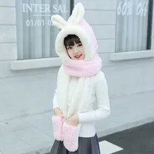 Новейший Модный зимний двухслойный бархатный головной убор с заячьими ушками+ шарф+ перчатки теплые костюмы для детей и взрослых