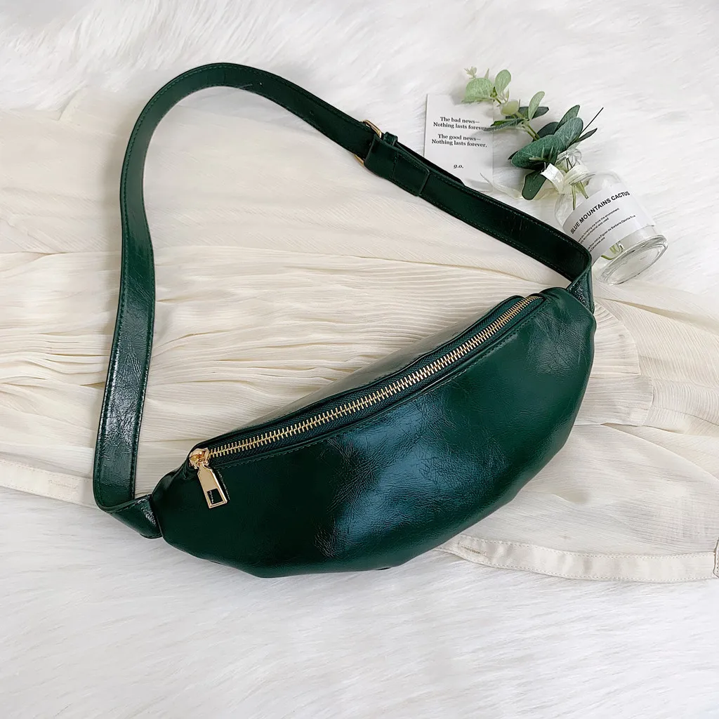 Модные однотонные кожаные сумки на плечо на молнии, сумка через плечо, нагрудные сумки, поясная сумка, кошелек для монет, унисекс, Повседневная поясная сумка - Цвет: Зеленый