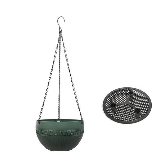 Imitation Rattan Hanging Basket  Flower Pot Chain  Basin  Economic Hydroponic Plants Plant Grow Basin Home Garden Decoration dark green