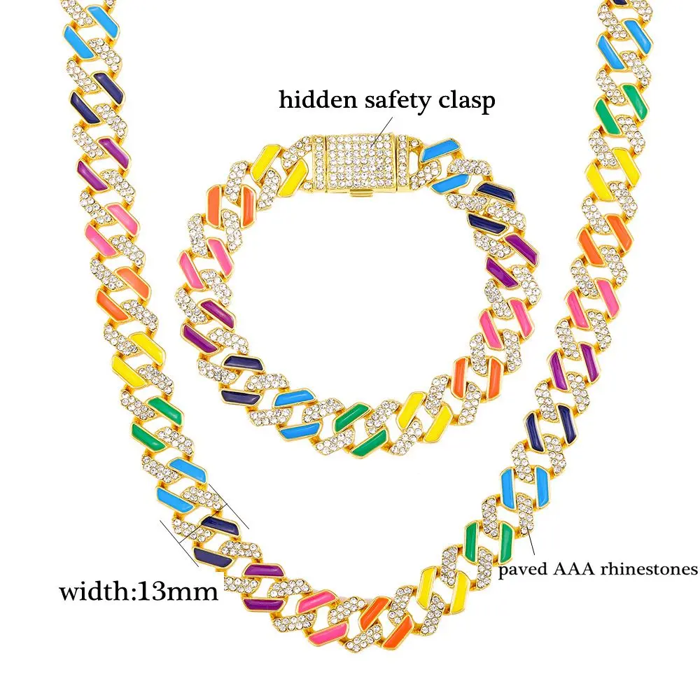 2021 Rainbow Miami Cuban Chain Mens Necklace Gold Silver Color Rhinestone  Cz Clasp Choker For Rapper Hip Hop Fashion Jewelry - Necklace - AliExpress