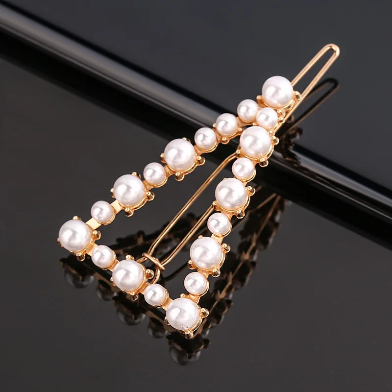 Fashion Pearl Hair Clip Women Girls Elegant Design Triangular Star Round Hairpin Barrette Hair Pins Ponytail Hair Accessories hair bow for ladies