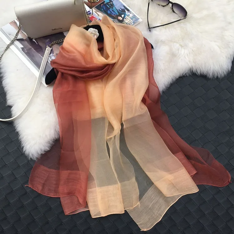 30% шелк 70% шерсть бренд натуральный шелк шерсть градиент шарф тутового шелка шаль роскошные женские тонкие шелковые шарфы вышитые шали - Цвет: 5