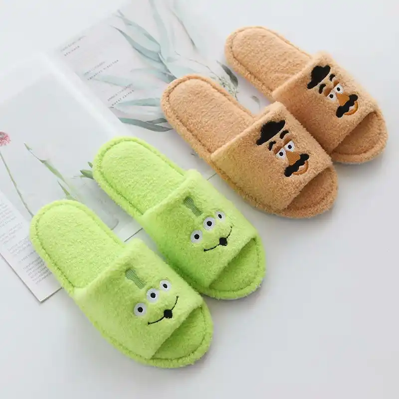 女の子のスリッパオープンつま先スリッパピンクのクマ屋内床スリッパノンスリップフラットスライド女性スリッパクリスマスギフト スリッパ Aliexpress