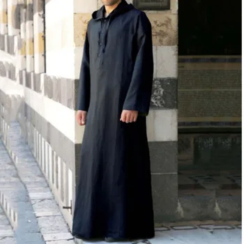 Men Muslim Clothes Solid Color Jubba Thobe Long Sleeve Hooded  Robes Dubai Middle East Men Islamic Saudi Arabia Kaftan 5XL