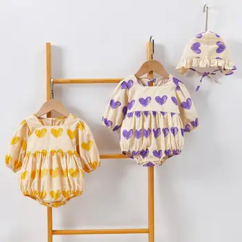 

Toddler Girls Bodysuit Ruffles Princess Baby Clothing Heart Print Autumn Cotton Newborn Baby Long Sleeve Jumpsuit Outfit