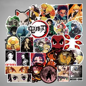 

100pcs Demon Slayer: Kimetsu no Yaiba Anime Sticker Stickers PVC Graffiti Stickers Suitcase Luggage Guitar For Children Toys F3