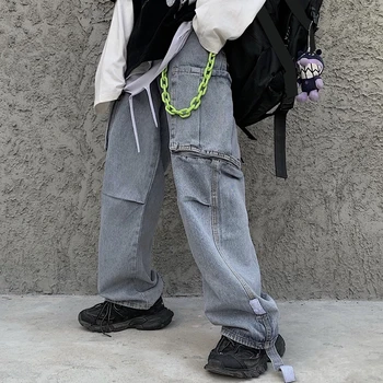 

Loose Oversize Baggy Jeans Female Cargo Side Pocket Streetwear Denim Pant Hip Hop Harajuku Slouchy Harem Trousers Women Man