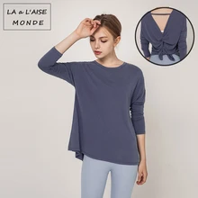 Осенние модальные сплошной Цвет Красота задняя вилка йога одежда рубашка с длинными рукавами, с длинными рукавами, быстросохнущие спортивные кроссовки; женская одежда для йоги Топ