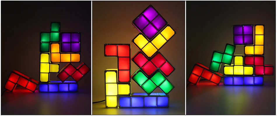 Новинка Hinnixy Tetris Puzzle Light Стекируемый светодиодный прикроватный декор для детей освещение 3D Ретро игра башня лампа красочный кирпич DIY игрушки