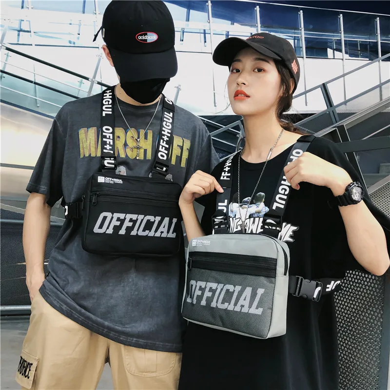 

7104# New Fashion Letter Printing Tactical Chest Pack Lovers Vest Bag Mini Backpack