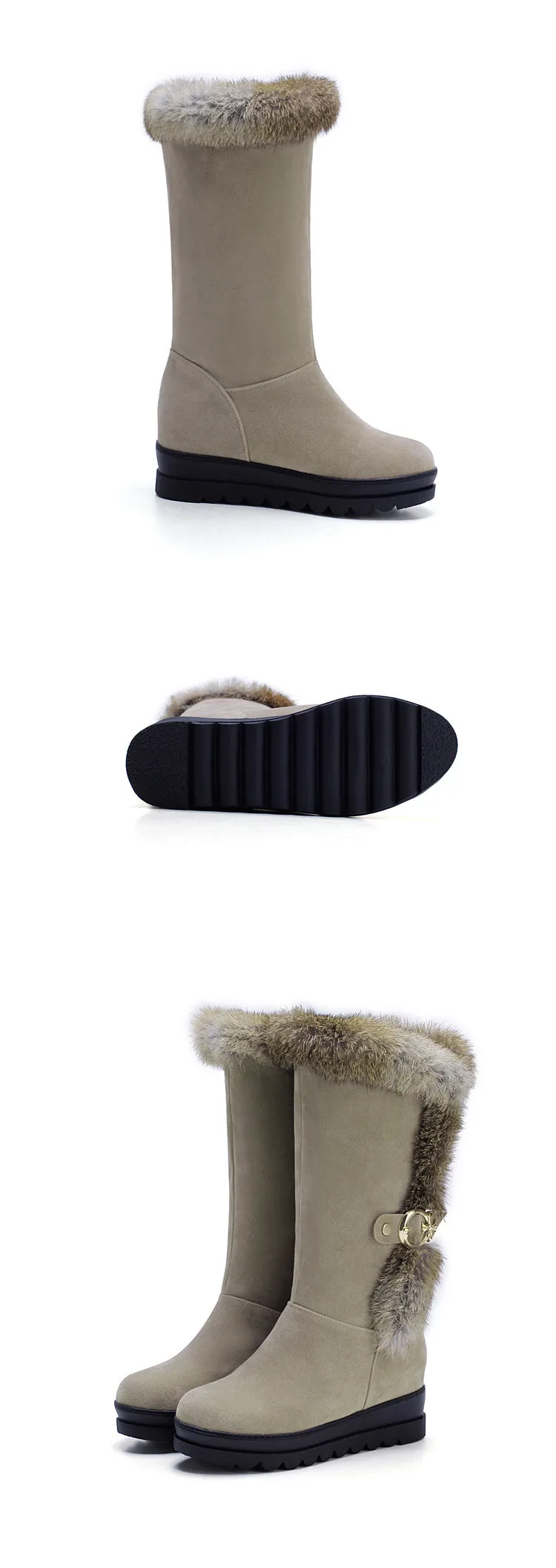 2019 г. Новые Теплые зимние женские ботинки с кроличьим мехом повседневная обувь женская обувь на высоком каблуке и из замши женская обувь