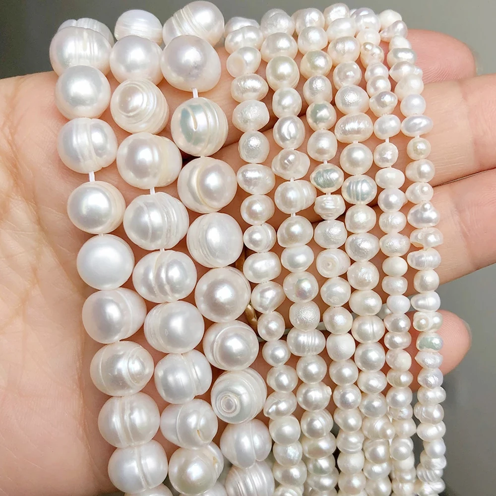 АА + натуральный белый пресноводный жемчуг бусины Нерегулярные Круглый Жемчуг