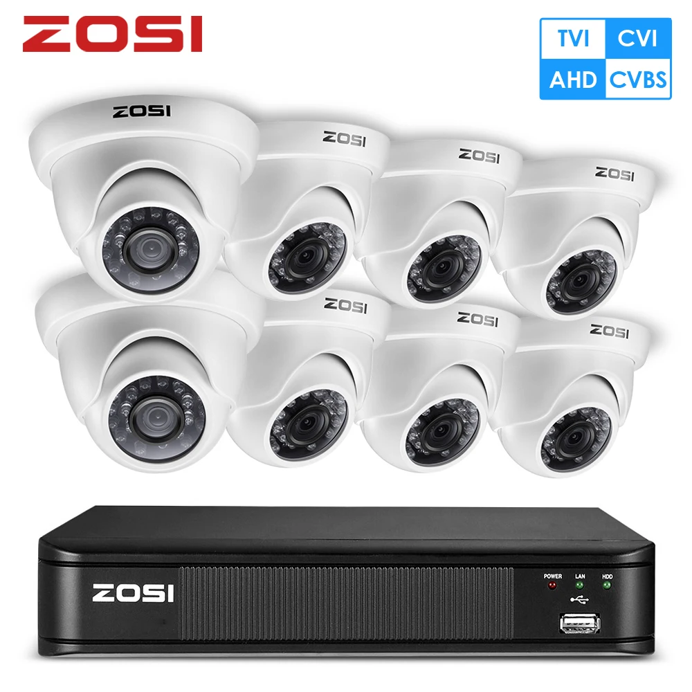 ZOSI 8 Channel 1080P Dome Camera Video Monitor CCTV System Protector Control DVR Kit BNC Cable HDD Outdoor Indoor Room USB Mouse