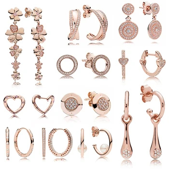 

PDB ED 03 RLLEN's Original 100% 925 Sterling Silver Earrings Logo European-style Shiny Rose Gold Jewelry Earrings.