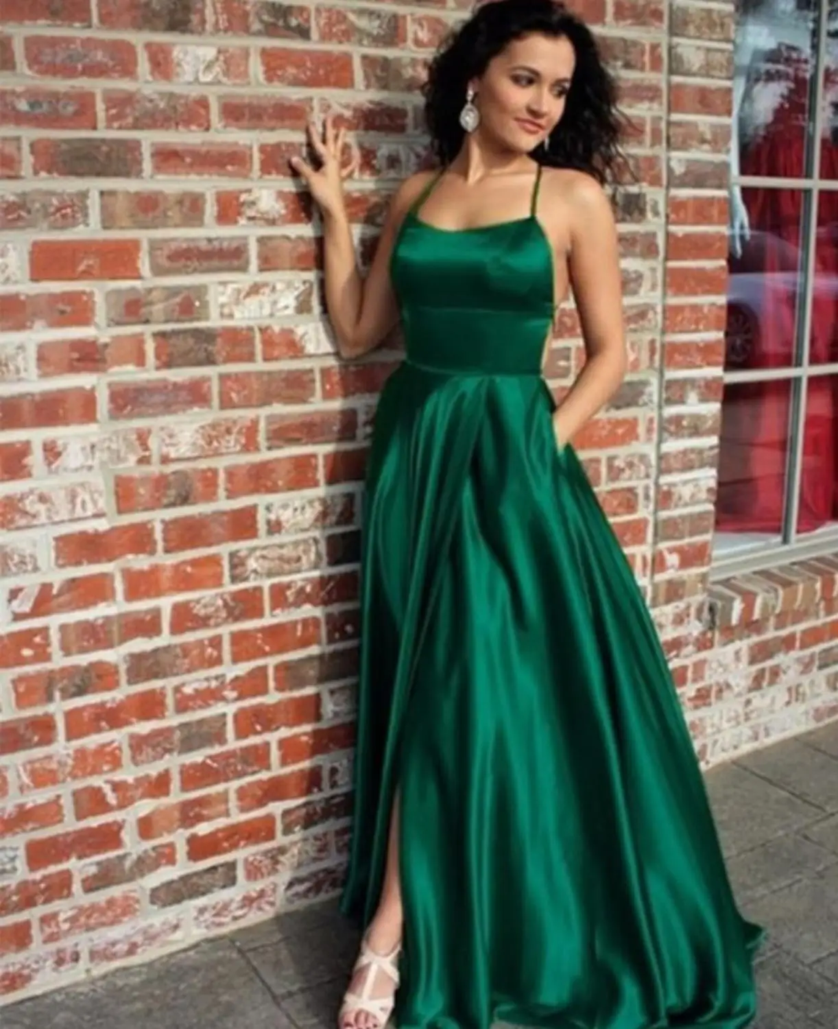 Женское платье для выпускного вечера, зеленое, без рукавов, Холтер, с Боковым Разрезом, атласное, черное, для девушек, vestidos para prom largos, элегантное, vestido gala, manga comprid