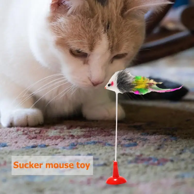 Funny Pet Cat Interactive Toy Spring Suction Cup False Simulation Mouse Exercise Cat Claws Plastic and Plush Teaser Toys 20cm