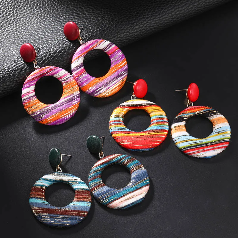 

Fabric Earrings Boho Ethnic Colorful Retro Exaggerated Hollow Creative Woman Handmade Vintage Statement Drop Earrings