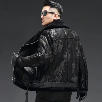 

2020 New Genuine Leather Jacket Men Winter Sheep Shearling Jacket Warm Leather Coat Real Wool Fur Lining 19-3701 KJ3287