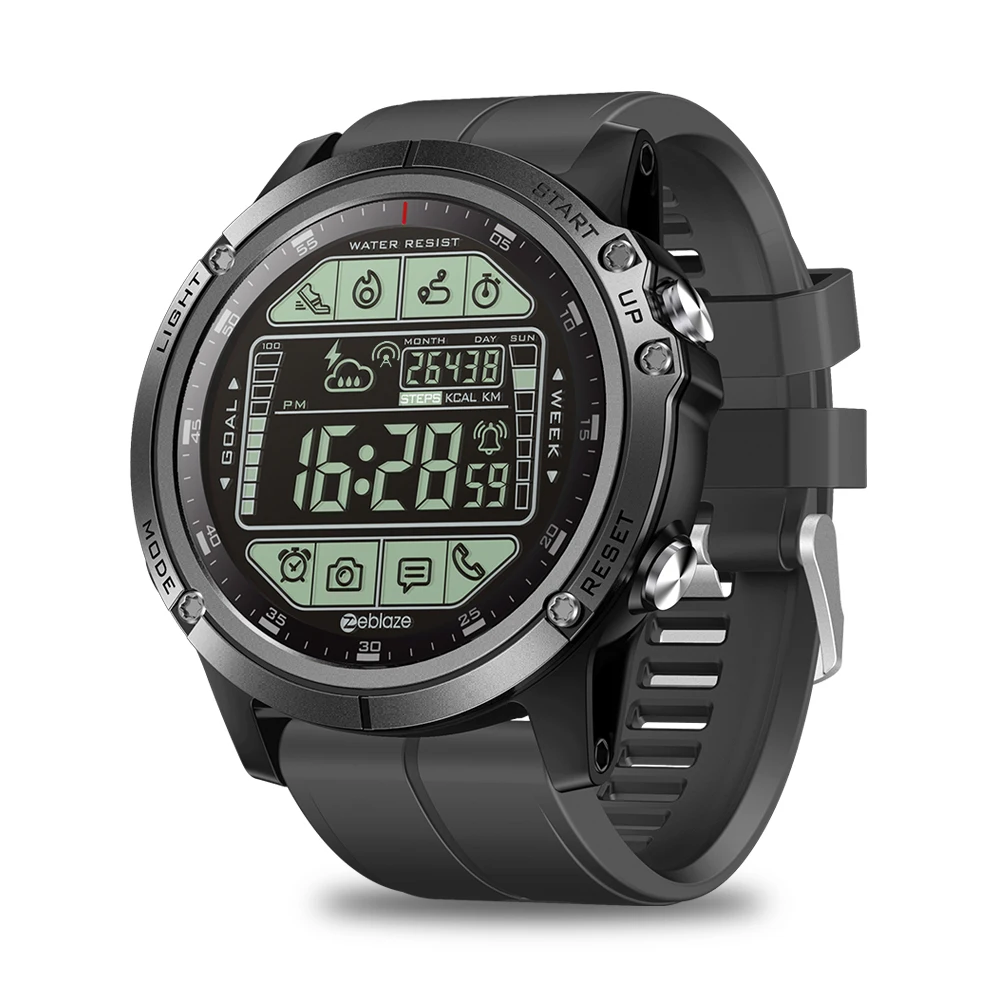 Black Zeblaze VIBE 3S смарт часы пыленепроницаемые противоударные водонепроницаемые 1,24 дюймовый FSTN полный дисплей экран наручные часы BT4.0 водонепроницаемый - Цвет: Black