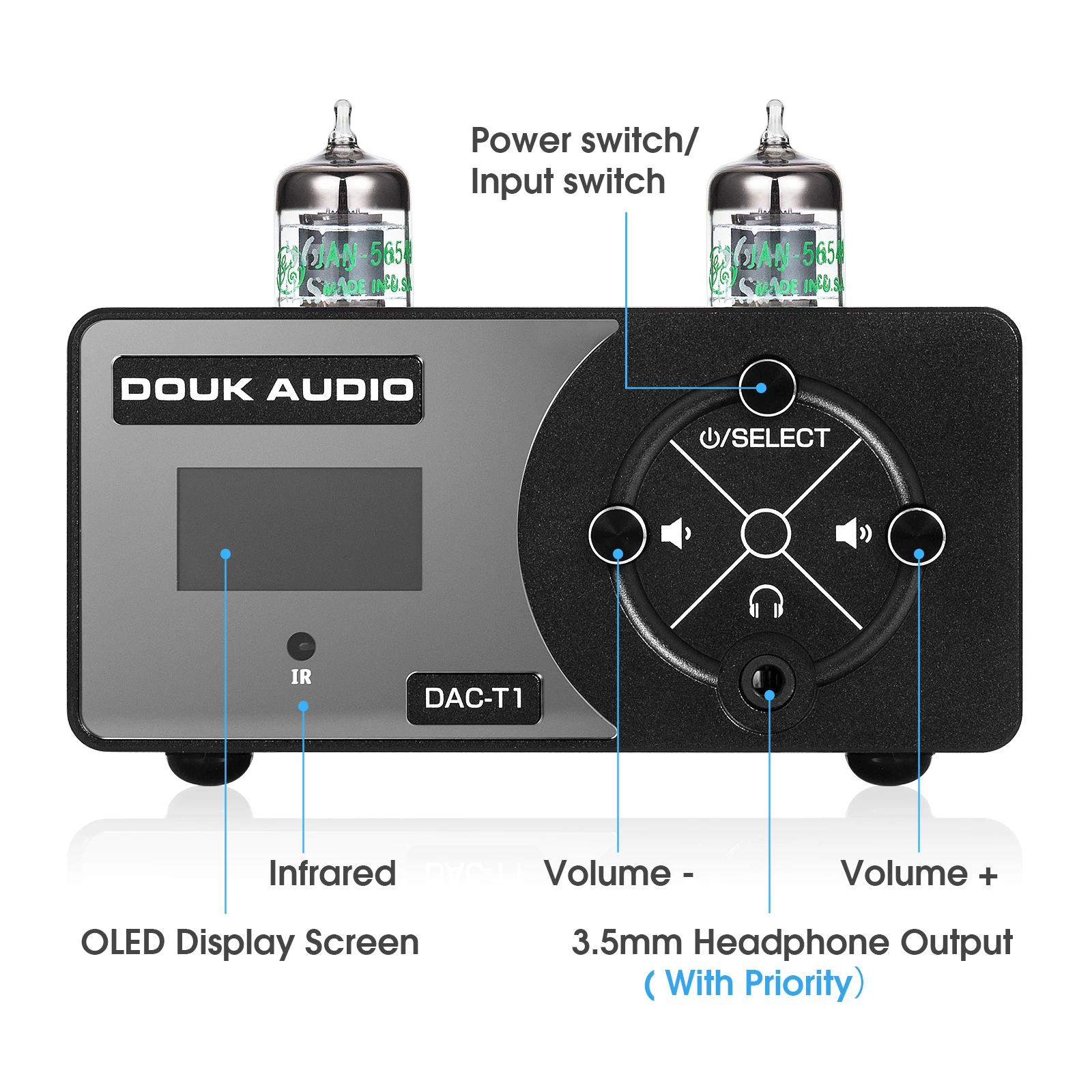 Douk Audio HiFi JAN5654 Vacuum Tube USB DAC Bluetooth 5.0 Receiver S/PDIF D/A Audio Converter Headphone Amplifier 24Bit/192KHz